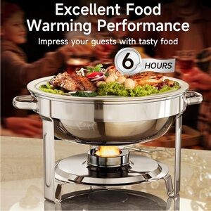 NEW! Chafing Dish Buffet With Lid 5 Quart Round Stainless Steel Silver 1 Set